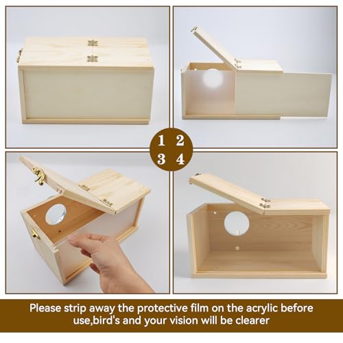 Large Parakeet Nesting Box,Transparent Parrot Breeding Box with Detachable Wooden Board Acrylic Visible Bird Cage House with Perch for Cockatiel Conure Budgie Lovebird Finch - size: [L]