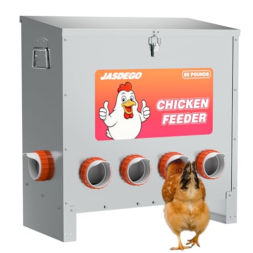 6 Port Automatic Chicken Feeder, No Waste Poultry Feeder with Lid | 85 LBS Large Gravity, Weatherproof Lid, Locking Latch, Convenient Handle, Heavy Duty Automatic Metal Chicken Feeder - size: 6 Ports (85-120 LBS)