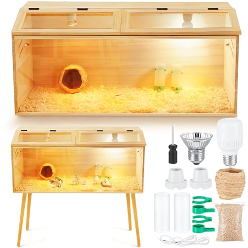 CroBlissful 47 x 16 x 16 in Brooder Box for Chicken Quails Stand Sliding Door, Bulb Set and Feeder, Indoor Chicks Coop Brooder Box Kit, for Ducks, Hamsters, Lizards, Mice, Rat(Table Legs, Wooden) - color: Wooden, size: 49.2"L x 17.7"W x 4.9"H, style: Tabl