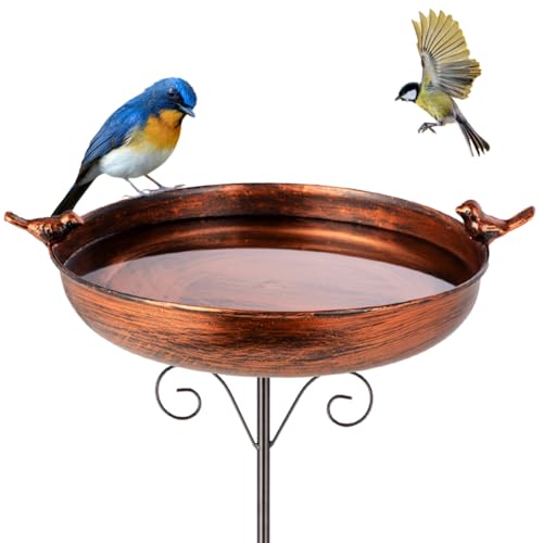 DREAMSOUL 38" Metal Bird Bath with Stake, Vintage Copper Birdbath | Bird Bath for Outside Freestanding Structure, Suitable for Garden Backyard Landscape, Easy Assembly with No Tools Required - size: 11 Inch
