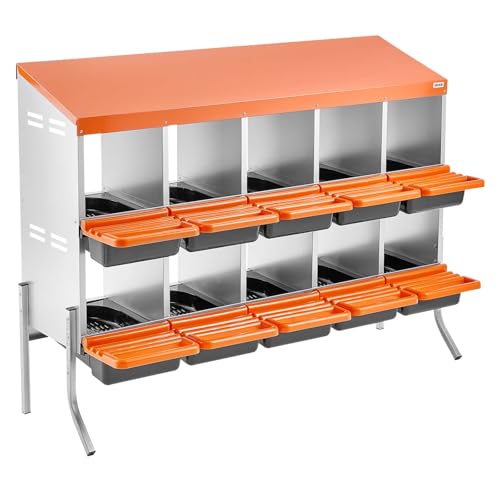 VEVOR Chicken Nesting Boxes, 10 Compartments, with Support Legs, Easy Egg Collection, Galvanized Steel and High-Strength Plastic, Roll Away Nesting Boxes for Chickens and Hens Laying Eggs, Orange - size: 52.0"L x 20.7"W x 39.0"H