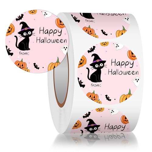 Louise Maelys 500 Pcs Happy Halloween Stickers, 2 Inch | Writable Halloween Stickers Label for Goodie Bags Envelope Decorations, Party Supplies, Treat Bags, Pumpkins, Crafts - color: Color3