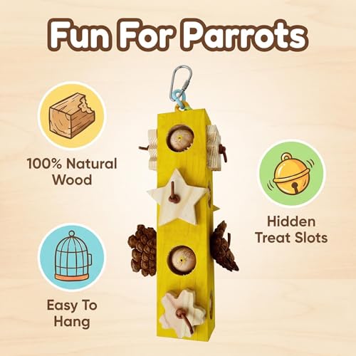 2Pcs Bird Hanging Chew Toys, Suitable for All Birds | Colorful Wooden Beads & Natural Pine Cones, Foraging & Beak-Grinding, Cockatiels, Lovebirds, Conures, Cage Accessories