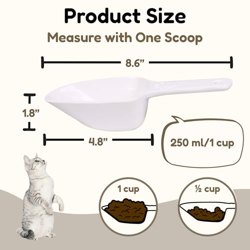Dog Food Scoop 1 Cup, One Cup Measuring Cup, Food Grade Melamine Pet Food Measuring Scoop with 1/2 & 1/4 Cup Markings, Long Handle Food Scoop For Cat, Brid, Rabbit, Sturdy & Dishwasher Safe(White) - color: White