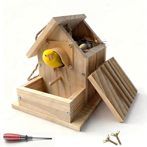 Hanging Bird House for Outside Clearance, Cedar Wooden Bird House to Paint for Finch Bluebird Cardinals, Bird Nest Feeder W/Rain Awning Kit for Outdoor Backyard Courtyard Patio Decor (DIY Detachable) - style: 1pcs Bird House