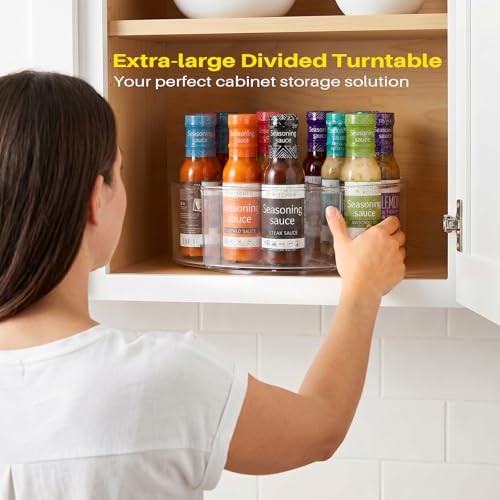 Divided Lazy Susan Turntable Organizer, 11.5" Clear Round Lazy Susan | Rotating Turntable Organizer, Plastic Lazy Susan Turntable, Rotating Storage Container Tray for Pantry, Fridge and Kitchen - size: 1 Pack - 11.5in 5 Section