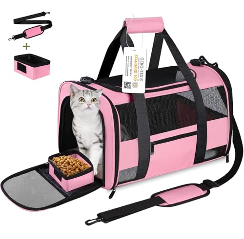 Cat Carrier Pet Carriers Airline Approved for Small Dogs Kitten Carriers for Small Medium Cats Under 15lb, Collapsible Soft Sided TSA Approved Travel Carrier, Pink - color: Pink