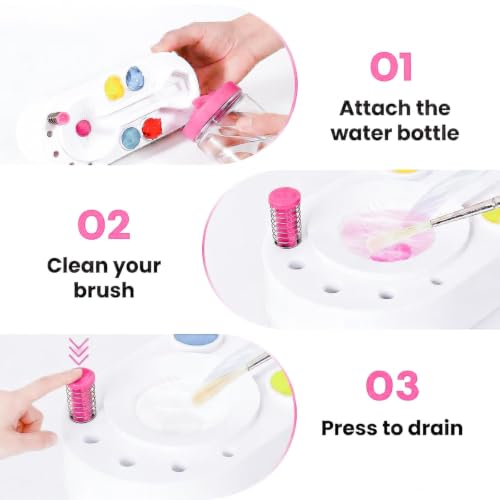 2026 Upgraded Paint Brush Cleaner Tool, Painting Station with Brush Washer for Kids, Acrylic Watercolor Paint Water Dispenser, Art Supplies Paintbrush Rinser for Artists (Pink) - style: White Pink