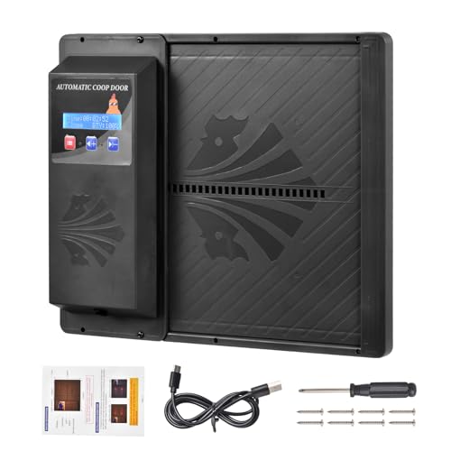 Automatic Chicken Coop Door with Timer, Side Opening Large Entry for Chickens, Battery Operated Or USB Powered, Anti-Pinch Sensor, LCD Display, Easy Installation Poultry Door - color: Black