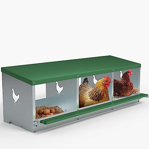 TOCRETOARE Chicken Nesting Boxes, 3 Hole Nesting Box for Laying Eggs, Heavy Duty Metal Nest Boxes for Chicken and Poultry to Collect Eggs, Chicken Laying Boxes Hens Chicken Coop Box - size: 29.0"L x 17.0"W x 14.0"H