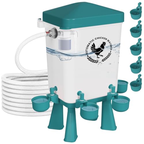 3 Gallon Chicken Waterer with 10 Chicken Water Cups, No Spill Poultry Waterer Bucket with Stand Legs, Hooks and Screws, Chicken Water Feeder for Coop, Ducks, Hens, Farm (Blue, Auto-1pcs) - color: Blue, size: Auto-1pcs