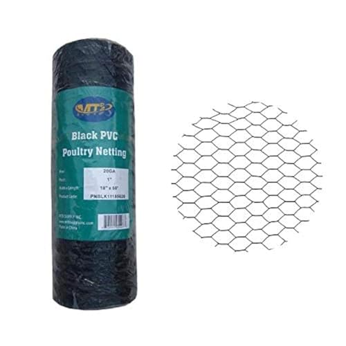 PVC Hexagonal Poultry Netting Chicken Wire 18" x50' x 1" Mesh 20GA Black - size: 18"x50'-1" 20GA