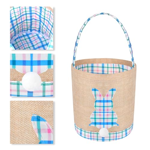Easter Bunny Basket Canvas Easter Egg Hunts Decorations Storage Reusable Grocery Candy Bag Gifts - style: Blue