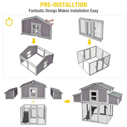 Aivituvin Chicken Coop Double Folding Fir Wood Chicken House with Large Nesting Box Poultry Cage Upgrade with Strong Iron Frame, Durable & Waterproof for 4-6 Hens Duck Coop - size: AIR66