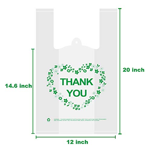 LazyMe Thank You Plastic Bags with Handles, T Shirt Bags 12x20 Inch, 100 Ct | Plastic Grocery Bags for Small Business, Retail Stores and Merchandise, Bolsas De Plastico Para Negocio - color: Green