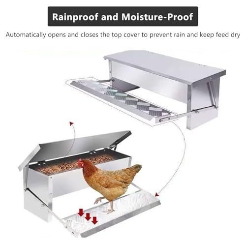 Large Capacity Automatic Chicken Feeder 4-9kg Treadle Galvanized Steel Poultry Feeders with Weatherproof Lid No Spill No Waste for Chicken, Bantams, Poultry, Pheasants, Ducks(Size:Small - 56x18cm) - size: Small - 56x18cm