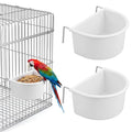 2-Pack Bird Cage Feeder, Plastic Hanging Bird Food Bowl Cups Feeder with Metal Hooks White Food and Water Dispenser Bowl for Small Birds Parakeet Parrots