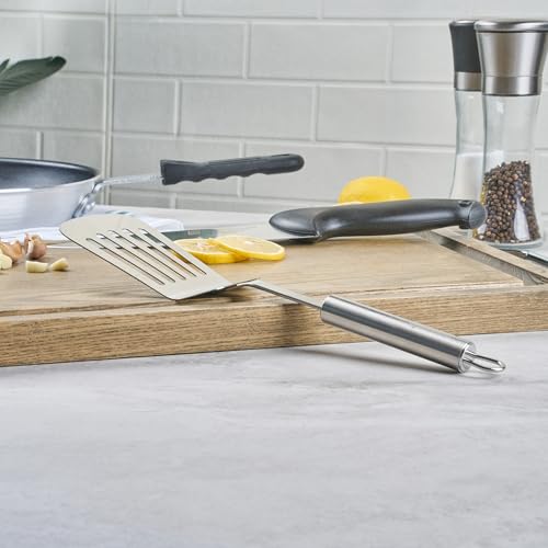 Restaurantware 12.5 in Stainless Steel Slotted Turner - German Standard Heat Resisant Metal Spatula with Ergonomic Handle, Dishwasher Safe - Kitchen Turner for Grilling, BBQ, Frying - size: Steel Slotted Spatula