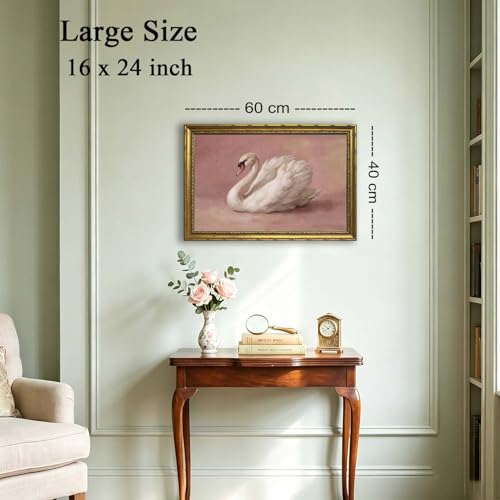 DR.RiftArt Pink Swan Wall Art Elegant Animal Painting Decor | Vintage Gold Framed Canvas Print Artwork, Farmhouse Wall Decor for Living Room Bedroom Office, 16x24 Inch - color: Pink Swan, size: 24"L x 16"W