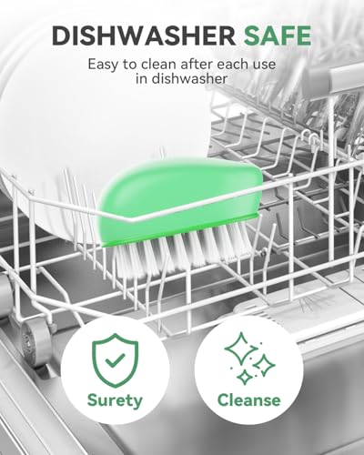 SXhyf Vegetable Brush Scrubber for Food, Black Stiff & White Soft Bristles | Potato Scrubber Brush, Produce Brush for Fruits and Veggies, Vegetable Cleaning Brush for Mushrooms, Carrots, Lemons (Green)