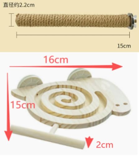 Bird Foraging Toys with Perch, Visible Slow Feeder Wooden Puzzle, Winding Grooves Help Reduce Mess, No Glue & No Exposed Screws, Include Extra Chew Perch for Novice/Older Birds