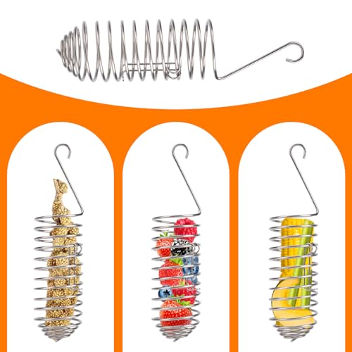 Bird Treats Holder, Stainless Steel Parrot Food Holder Hanging Basket Cage Accessories Bird Foraging Chew Toy Corn Cob Fruit Vegetable Millet Feeder for Macaw Cockatoo Parakeet Canary