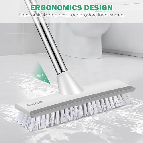 SetSail Floor Scrub Brush with 51-Inch Long Adjustable Handle 2 in 1 Scrape Brush Stiff Bristle Floor Scrubber for Cleaning Shower Bathroom Garage Kitchen Wall Deck Tub Tile | 2 in 1 Scrape Brush Stiff Bristle Floor Scrubber for Cleaning Shower Bathroom G