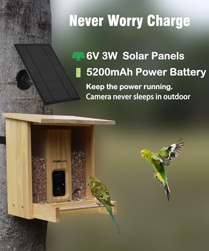 Smart Wooden Bird Feeder with Camera-Solar Power,Bird AI Identifier,1080p HD,5200mAh Battery,3.5L Extra Large,Twin Seed Bins
