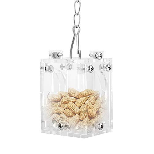 SUNGOOYUE Acrylic Bird Puzzle Feeder, Transparent Foraging Food Basket Toy, 4.5 X 5 X 7. Cm Hanging Design with Lid, Clear Acrylic Puzzle Box for Cockatiels Conures Small Birds