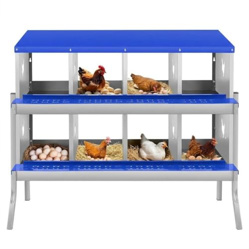 8 Compartment Chicken Nesting Box, Heavy Duty Metal Laying Box with Perch, - color: Blue, size: 8 Compartments with legs