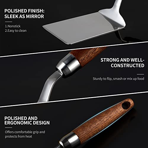 Stainless Steel Spatula with Wooden Handle, Nonstick Pancake Turner, Fried Egg Flipper for Cooking, Frying, Grilling, Baking, BBQ