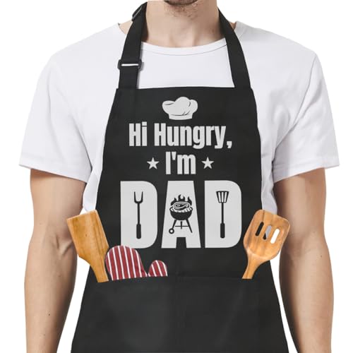 SANDJEST Funny Mens Aprons with Pockets for BBQ Grilling Cooking Grandpa Husband Apron for Birthday Christmas Father's Day - color: Dad 1