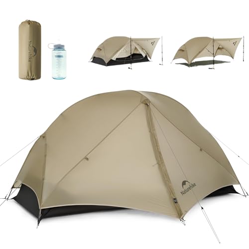Naturehike Mongar 2 Person UL Camping Tent | PU2000mm+ Waterproof 1-2 Person Backpacking Tent, Ventilation System, Multi-Mode Double-Layer Freestanding for Hiking Travel - color: Khaki, size: 1 person