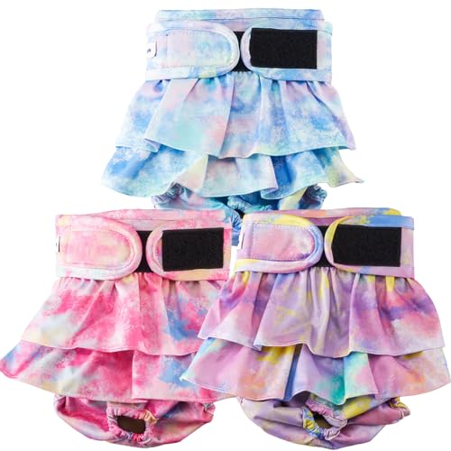 Reusable Dog Diapers Female Medium Washable, Premium Doggie Diaper for Dogs, Pack of 3, Highly Absorbent Dog Diaper for Heat, Incontinence and Puppy Training(M) - color: Multi Color Tie-Dye, size: Medium