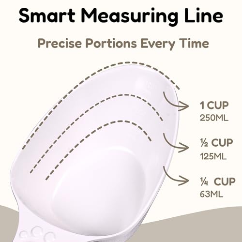 Dog Food Scoop 1 Cup, One Cup Measuring Cup, Food Grade Melamine Pet Food Measuring Scoop with 1/2 & 1/4 Cup Markings, Long Handle Food Scoop For Cat, Brid, Rabbit, Sturdy & Dishwasher Safe(White) - color: White