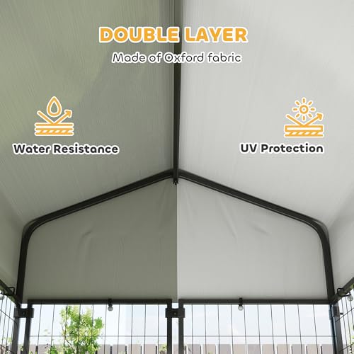 PawHut Outdoor Dog Kennel with Roof, 4' x 4' x 6' Heavy Duty Welded Wire Dog Playpen Enclosure with Escape-Proof Lock, UV-Resistant & Waterproof Cover, for Medium Dogs, Chickens, Ducks, Silver | Heavy Duty Welded Wire Dog Playpen Enclosure, Escape-proof L