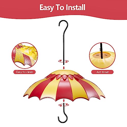 Beserie Hummingbird Feeder Umbrella Cover 14" with Ant Moat Big RedYellow | Dome Shade Weather Rain Guard, Hanging Squirrel Baffle for Bird feeders, Anti Sun/Snow/Ants Keep Nectar/Seed Fresh 3 Hooks - color: Red