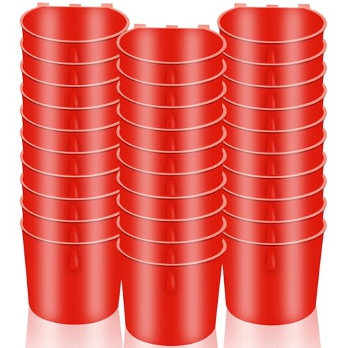 30 Pcs Chicken Coop Feeder Water Cup,8 oz Cage Cups Chicken Feeder Waterer, Cage Cups Birds Hanging Feeders, Chicken Feeder Water Bowl for Parakeet Poultry Pigeon Bunny Wire Cage (Red) - color: Red, size: 8oz