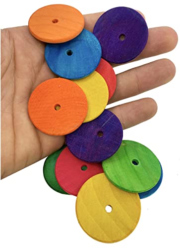 Bonka Bird Toys 2076 Pk12 Colored Wooden Drilled Discs 1.50" Diameter Parrot Toy, Conures, Amazons, African Greys, and Similar Sized Birds