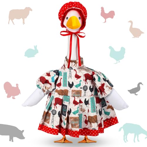 Abbylike Farmhouse Porch Goose Outfit 23 Inch Country style Porch Geese Clothes Costume with Hat for Cement or Plastic Duck Lawn Yard Patio Outdoor Summer Decoration - style: Farmhouse