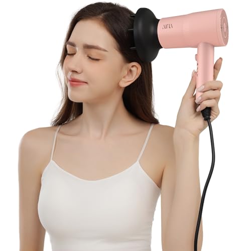 AINA Diffuser Hair Dryer Full-Featured Blow Dryer 110V/1600W(Babe Pink) | 3 Heat/2 Speed;Cold shut button;Lightweight;Compact Size;High Temp;Low Airflow;Same Results;Less Expense - color: Babe Pink, size: 3 Piece