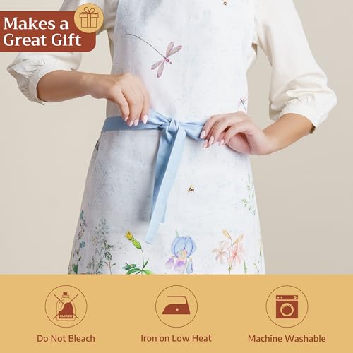 Maison d' Hermine Aprons for women with Pocket 100% Cotton (27.50"x31.50") | Adjustable Neck Strap & long ties Apron Men Chef Wedding Cooking Gardening Server Maid - color: 014 - Fleurs De Mai
