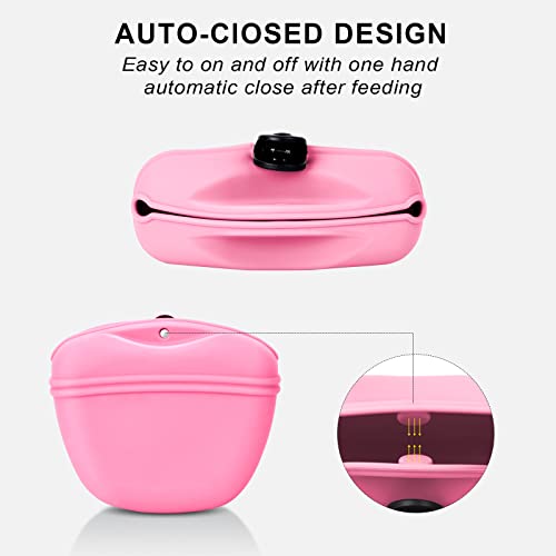Left&Right Dog Clicker Training Kit,Silicone Dog Training Treat Pouch and Dog Clickers,Dog Treat Bag with Clicker Training for Dogs,Pet Treat Bag with Magnetic Buckle Closing and Waist Clip,Pink - color: Pink