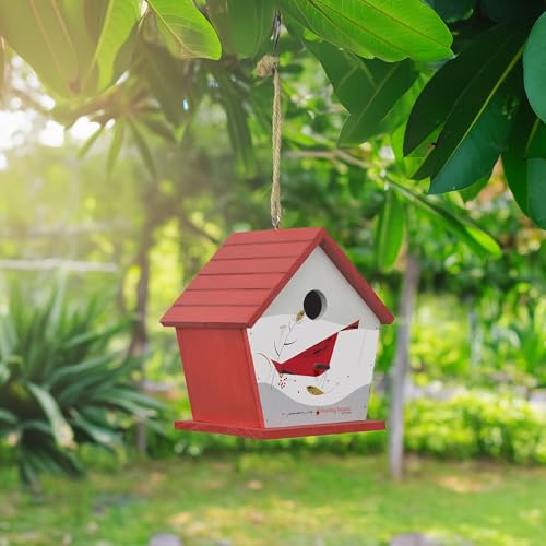 Red Carpet Studios Birdhouse Charley Harper Mid-Century Style Birdhouse for Chickadees, Nuthatches, Titmice, & Warblers Bird House, 16.75" Long, Cardinal - color: Cardinal
