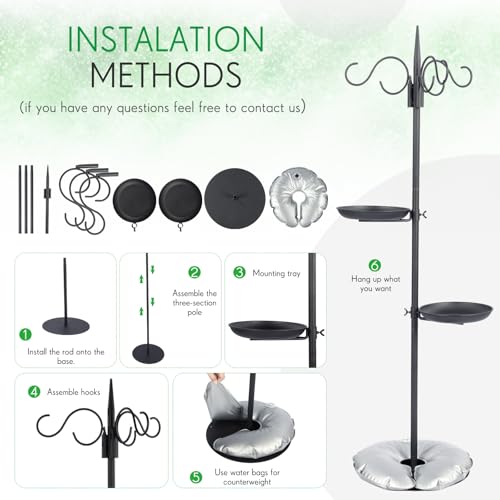 1 Set Upgraded 75.9" Shepherds Hook for Bird Feeder, Hanging Plant Wind Chime Stand, Metal Adjustable Standing Pole Holder for Indoor Outdoor, with 2 Rack & Weight Bag (3 Hooks) - style: 3 Hooks