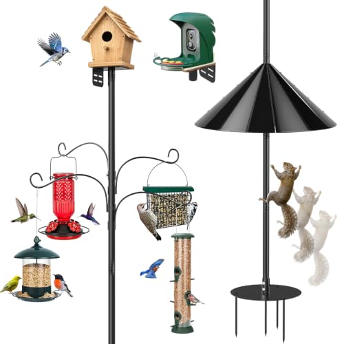 Bird Feeder Pole 100 Inch with Squirrel Baffle and 4 Feeder Hooks Heavy Duty Adjustable Bird House Pole with Top and Side Mount for Smart Feeders, Bluebird Houses, Yard and Garden - size: 100 INCH