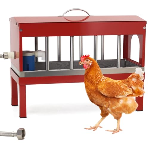 Automatic Chicken Waterer Stainless Steel with Hose Large Poultry Dispenser | Float Valve&Detachable Legs,Fits 3/4" GHT, No Mess 10 Drinking Holes, Rust-Proof, For Chickens, Ducks,Geese & Turkeys