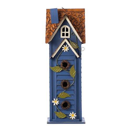 Glitzhome Bird Houses for Outside,Hand Painted Hanging Bird House for Outdoors, 24.25" H Oversized 3-Tiered Villa Decorative Wooden Bird Houses Large Birdhouse for Garden, Washed Blue - color: 24.25"H Blue