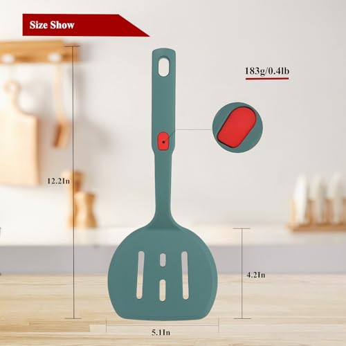 Silicone Spatula Turner,Wide Pancake Spatula for Non Stick Frying Pans,Heat Resistant Cooking Spatulas for Kitchen Use,Thin Rubber Flipper for Omelette Eggs,Pancakes,Fish and Burgers - color: Semicircle Slotted Green