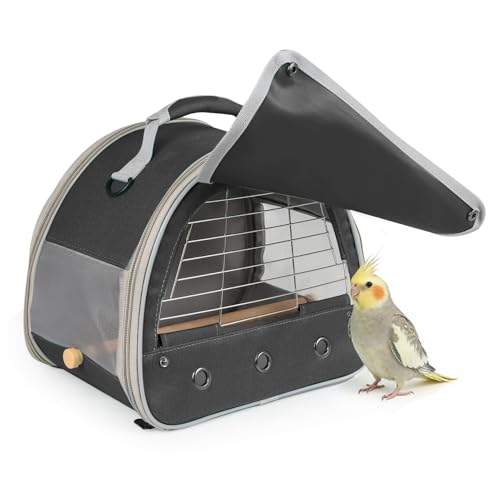 Bird Travel Carrier Cage, with Stainless Steel Metal Window and Wood Perch, Portable Bag for Cockatiel Parakeet Conure Green Cheek Budgie (Black, Steel Window) - color: Black